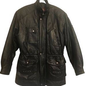 Mens Black Leather Vintage Global Identity G-III Jacket Small Full Zip Snap